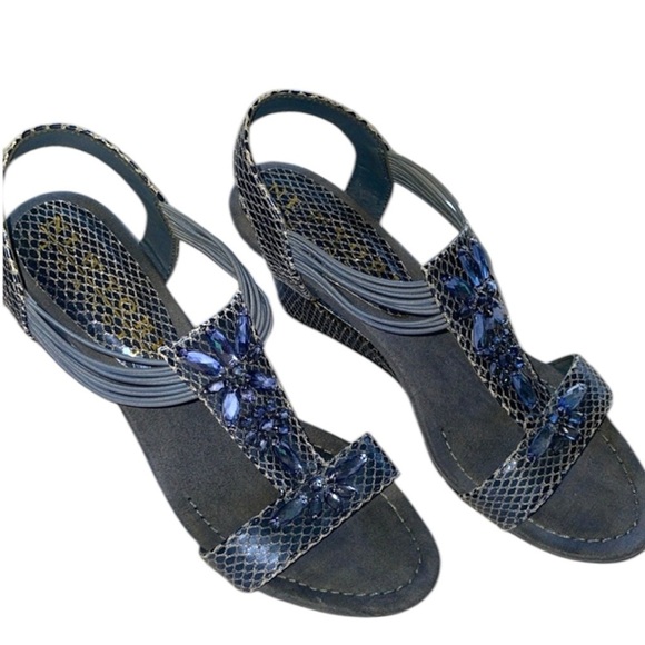 NEW YORK TRANSIT Embellished Cutout Wedges Snakeskin Print Stretch Ankle 8.5 New - Picture 14 of 14